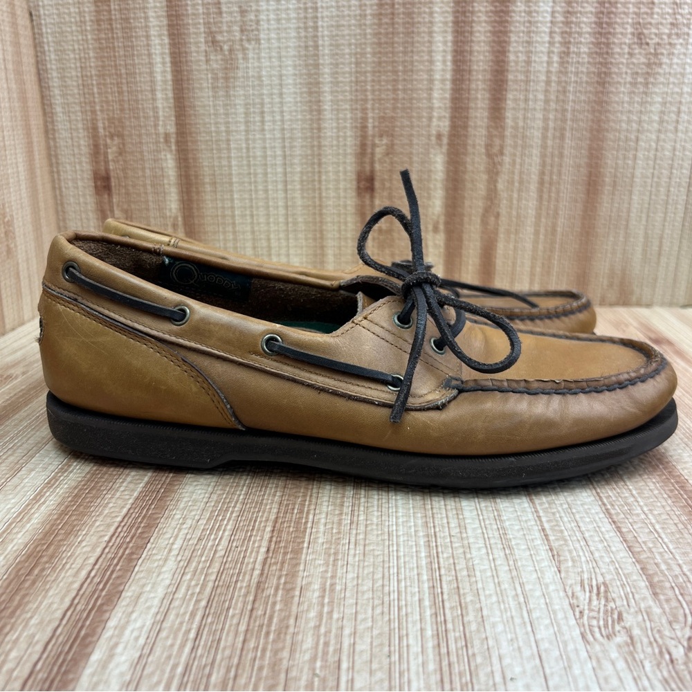 Quoddy Shoes Mens 10 Brown Leather Boat Camp Slip On Moccasins Comfort